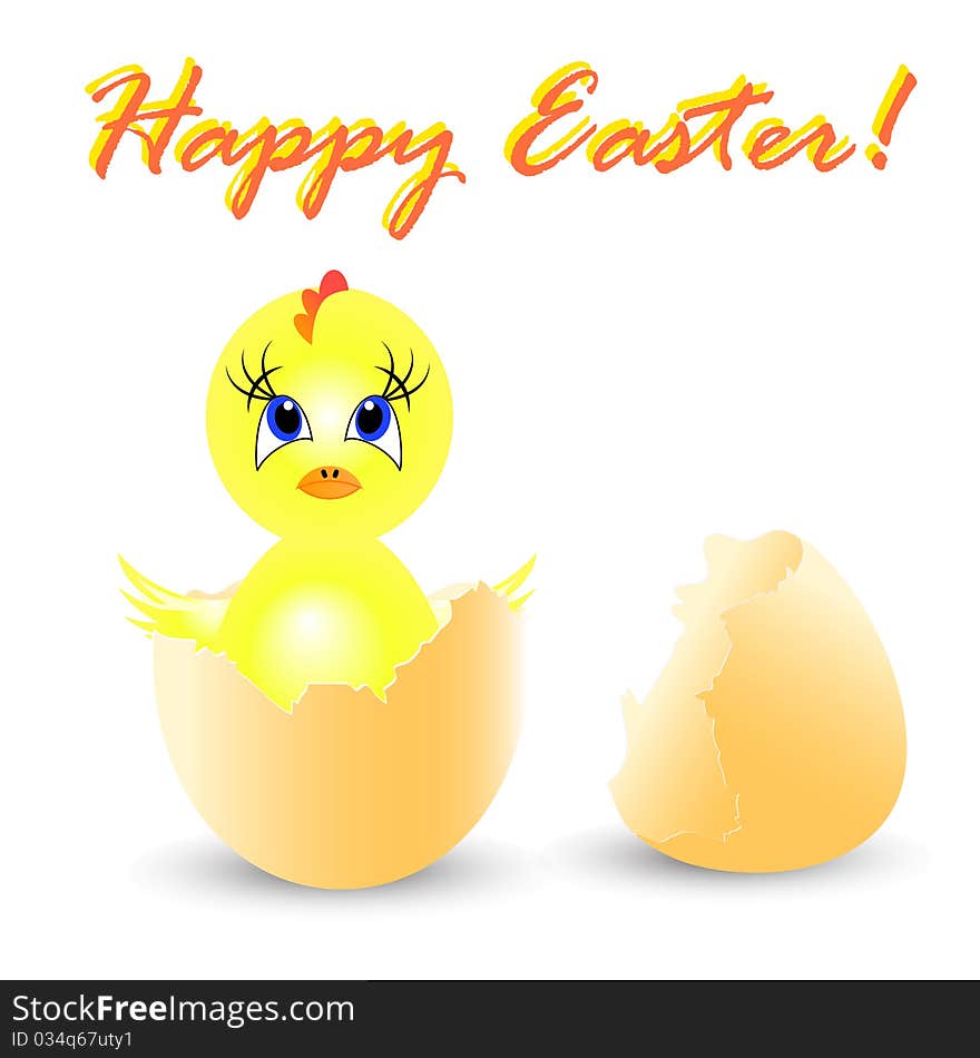 Easter holiday illustration with chicken, isolated on white background