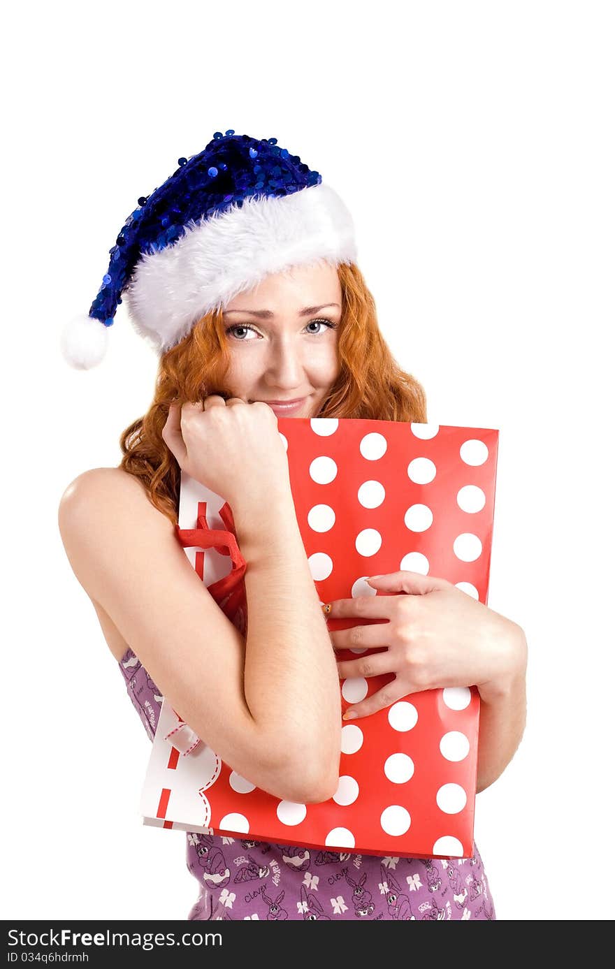 Red girl with present bag