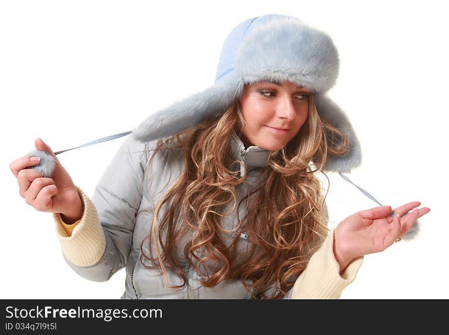 Young woman dresed in blue winter clothes. Young woman dresed in blue winter clothes