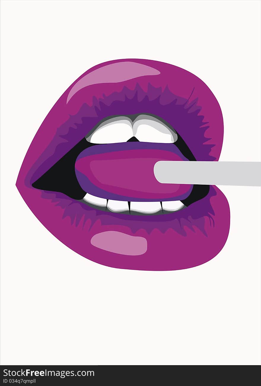 An illustration of an open mouth with a lollipop