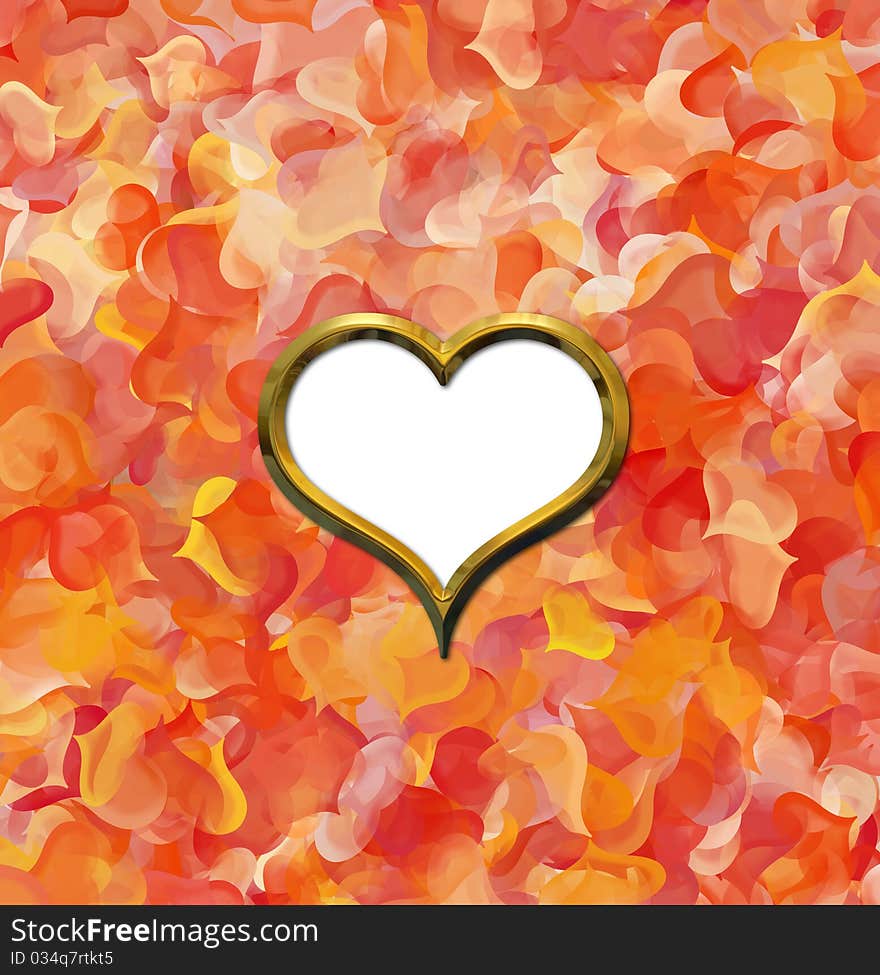 Valentine's golden heart on abstract hearts background with a free white zones