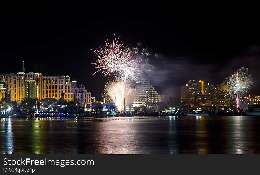 Festive fireworks in Eilat city, Israel