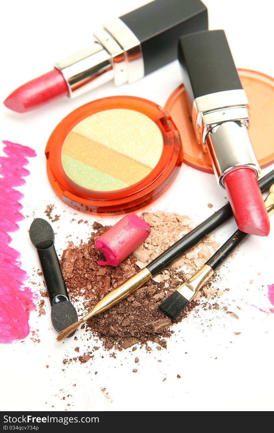 Decorative cosmetics on a white background