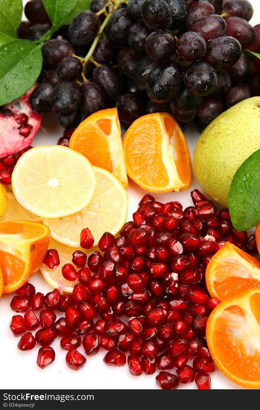 Ripe fruit on a white background