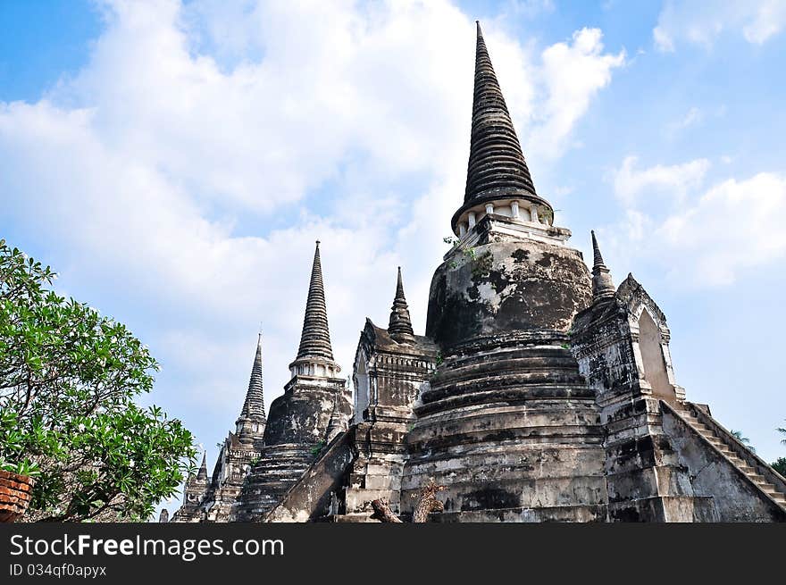 Ruin pagodas in Ayutthaya historical park, Thailand.