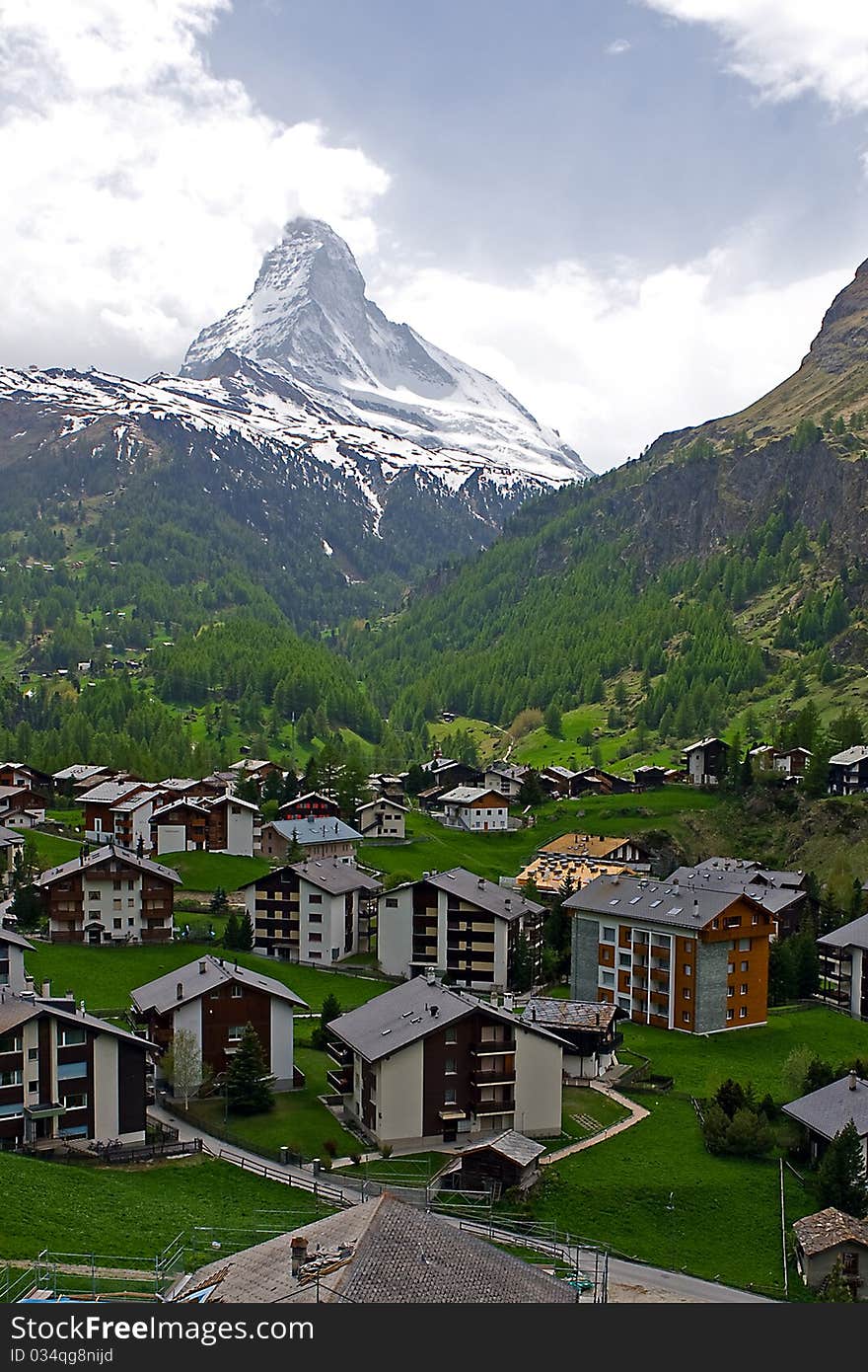 Looking at the famous mountain, Matterhorn, from Zermatt, Valais, Swiss. Looking at the famous mountain, Matterhorn, from Zermatt, Valais, Swiss