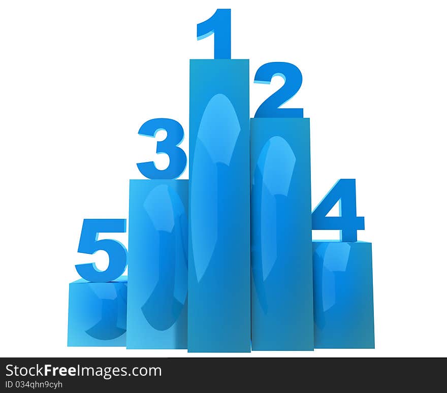 Blue glossy chart with some numbers isolated on white background