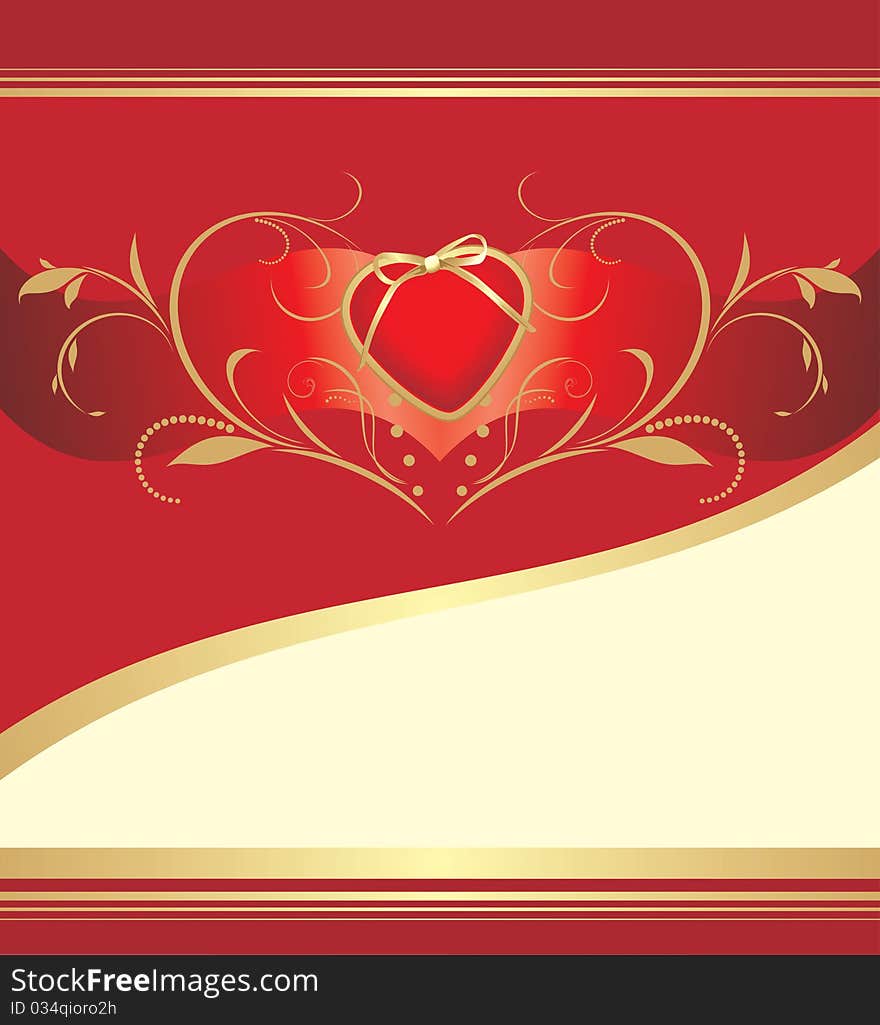 Red heart with floral ornament. Valentines card