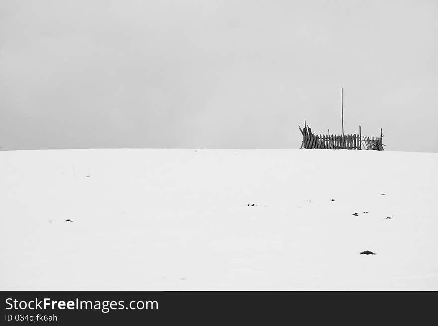 Empty hay stack in winter, new year