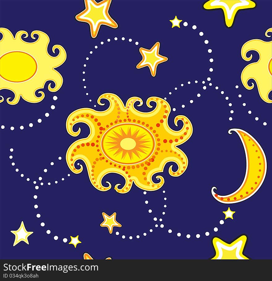 Vector seamless background with sun and stars