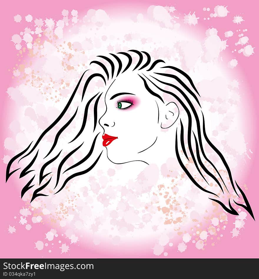 Pink girl fashion silhouette with ink stains