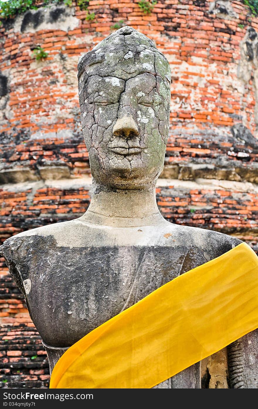 Ruin image of Buddha in Ayutthaya historical park, Thailand.