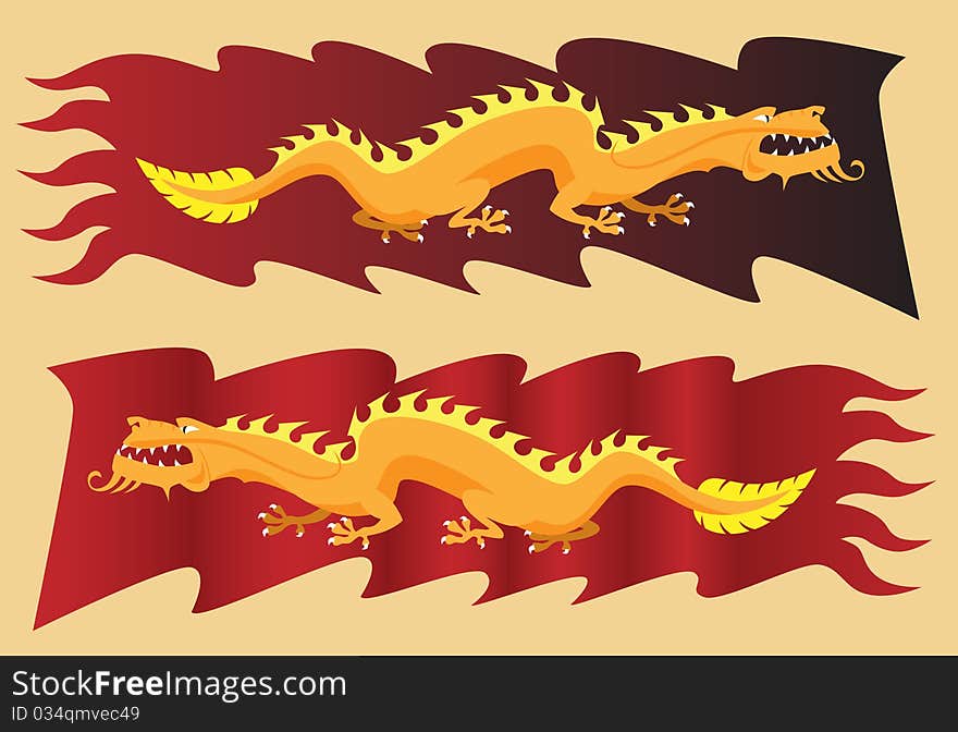 Golden dragon on red banner