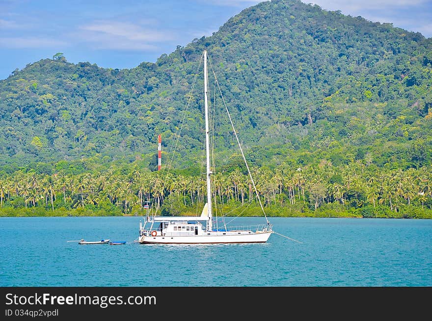 Sailboat near the coast of Chang island, Trad, East of Thailand.