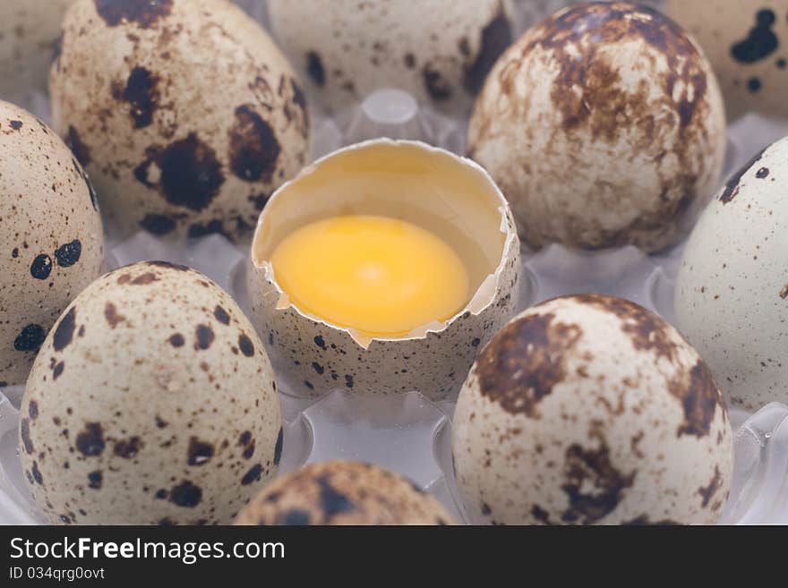 Pack of quail eggs, and one open egg. Pack of quail eggs, and one open egg.