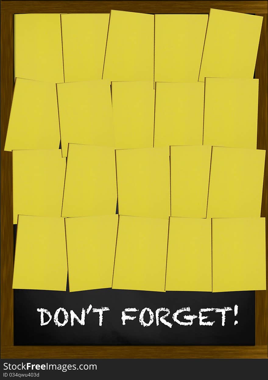 Do not forget on a blackboard covered with yellow notes