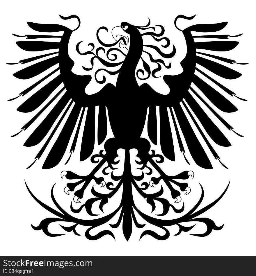 Silhouette of heraldic eagle on white background