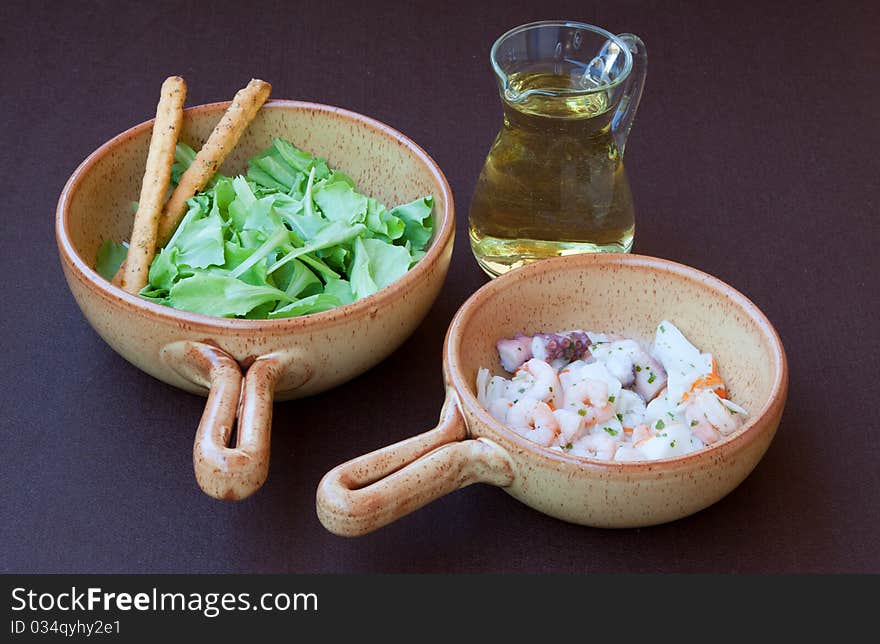 Shrimp and salad