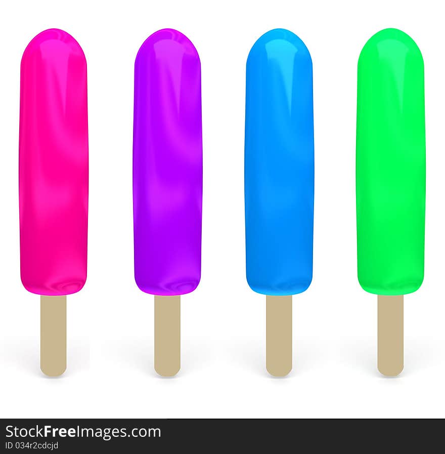 Set of color popsicles on white background