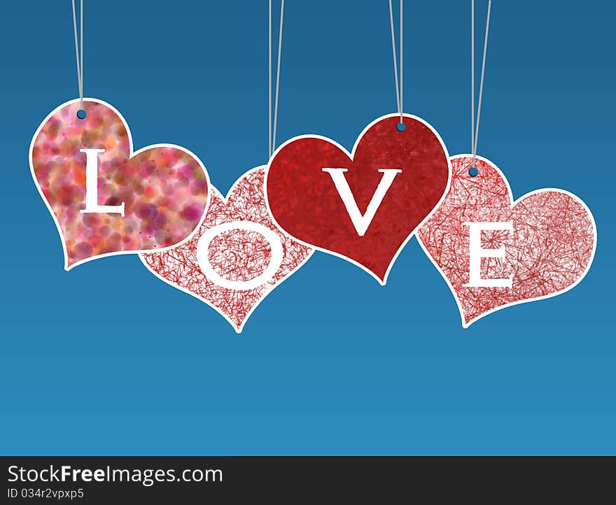 Valentine love card isolated on blue background