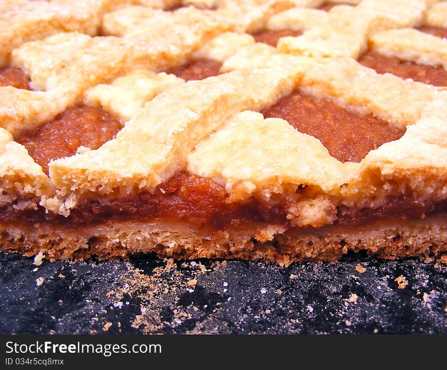 Macro image of apple pie with sugar