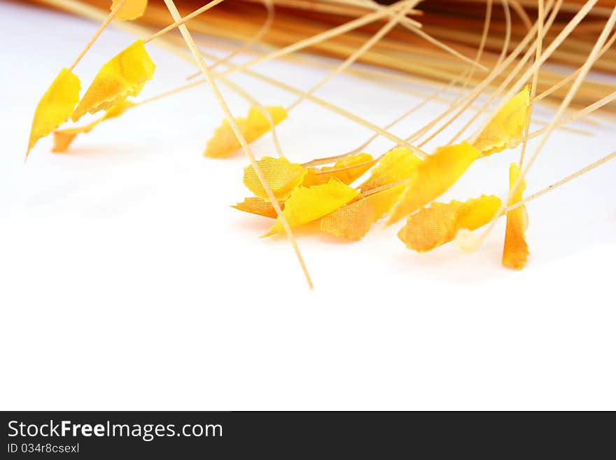 Yellow leaves isolated on white background.