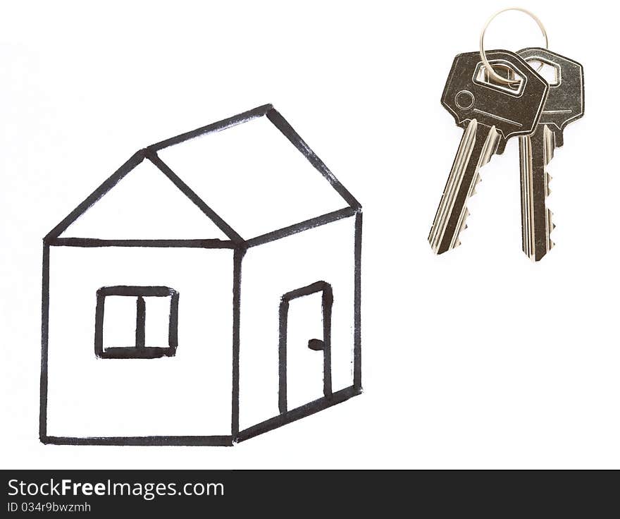 Image of house and keys isolated on white. Image of house and keys isolated on white