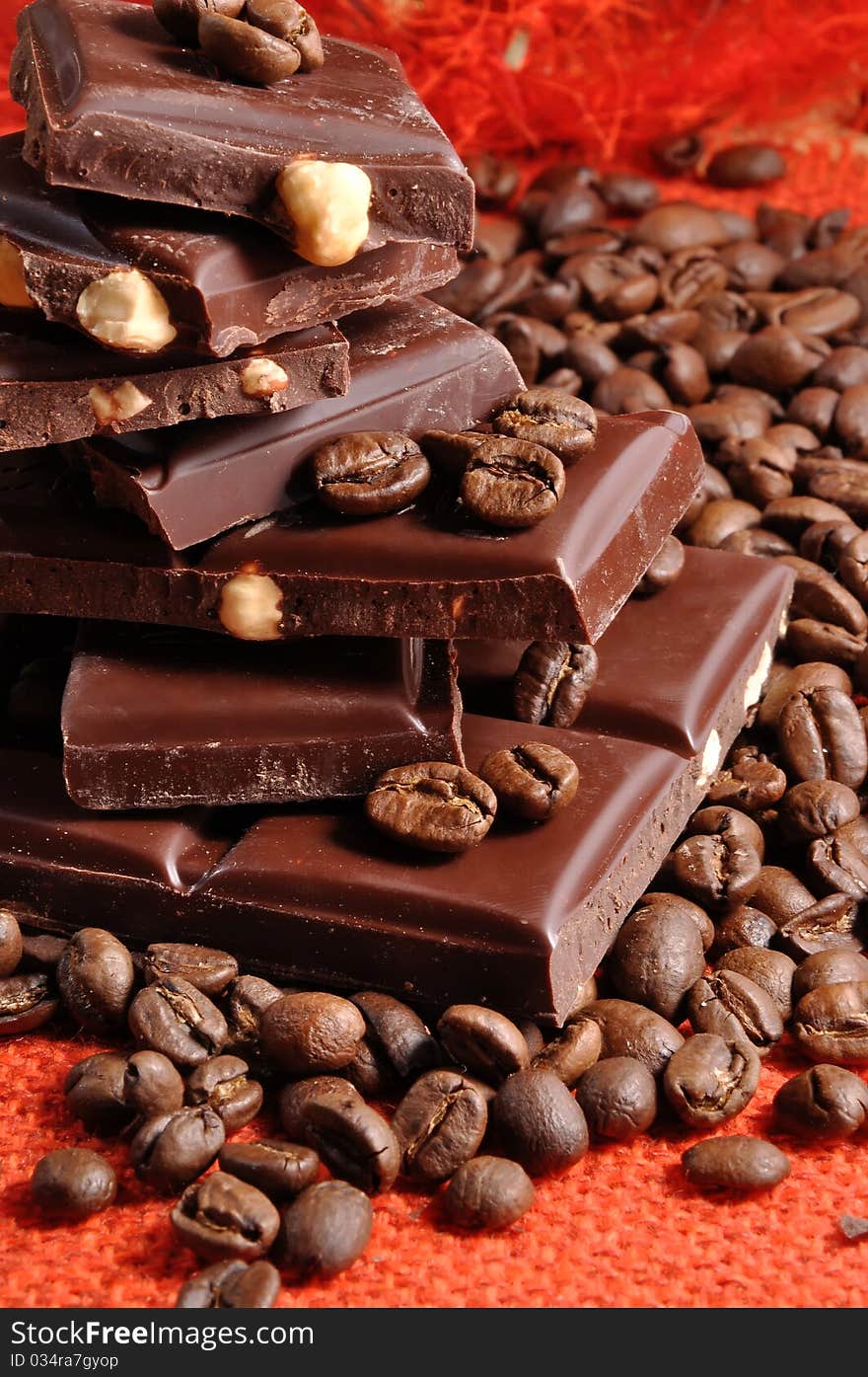 Chocolate with coffee beans