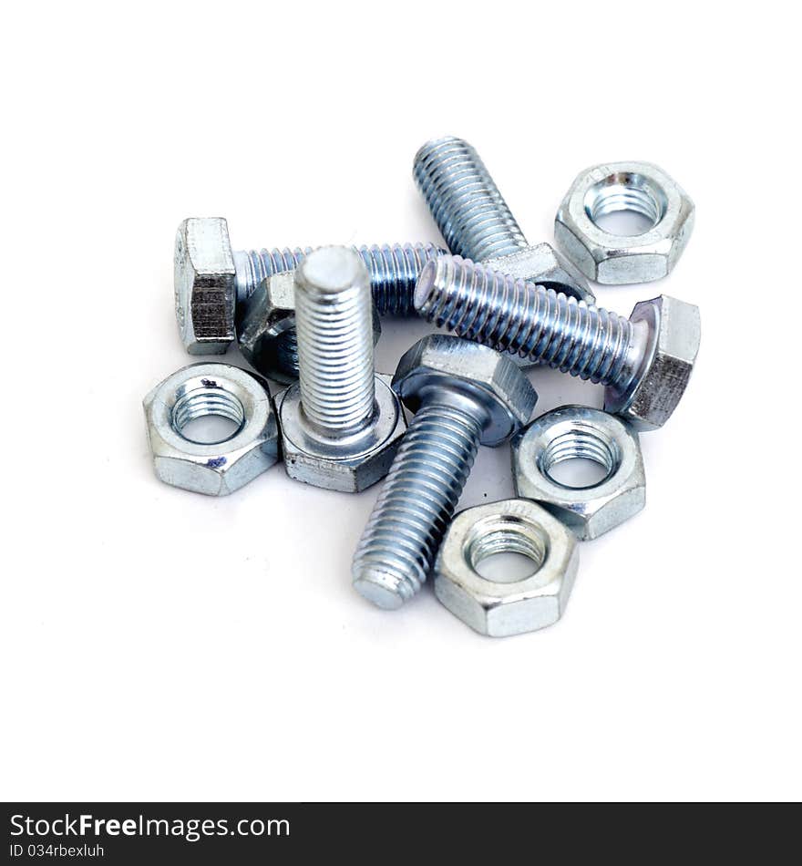 Nuts and bolts isolated on white background. Nuts and bolts isolated on white background