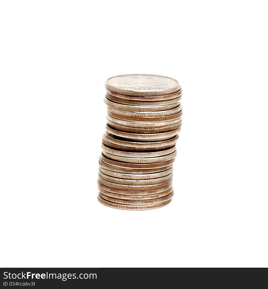 Stack of coins isolated on white background