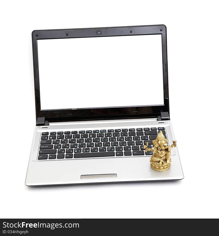 Laptop isolated on white with blank monitor for copy or images