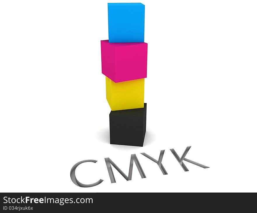 CYMK Concept for Printing. White Background. 3D Render. CYMK Concept for Printing. White Background. 3D Render.