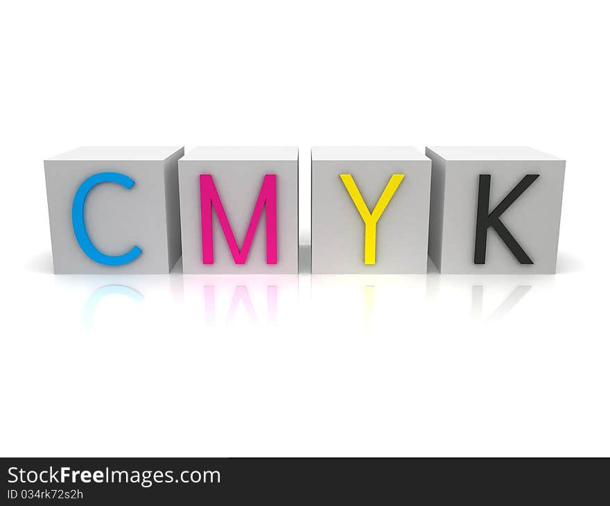 CYMK Concept for Printing. White Background. 3D Render. CYMK Concept for Printing. White Background. 3D Render.
