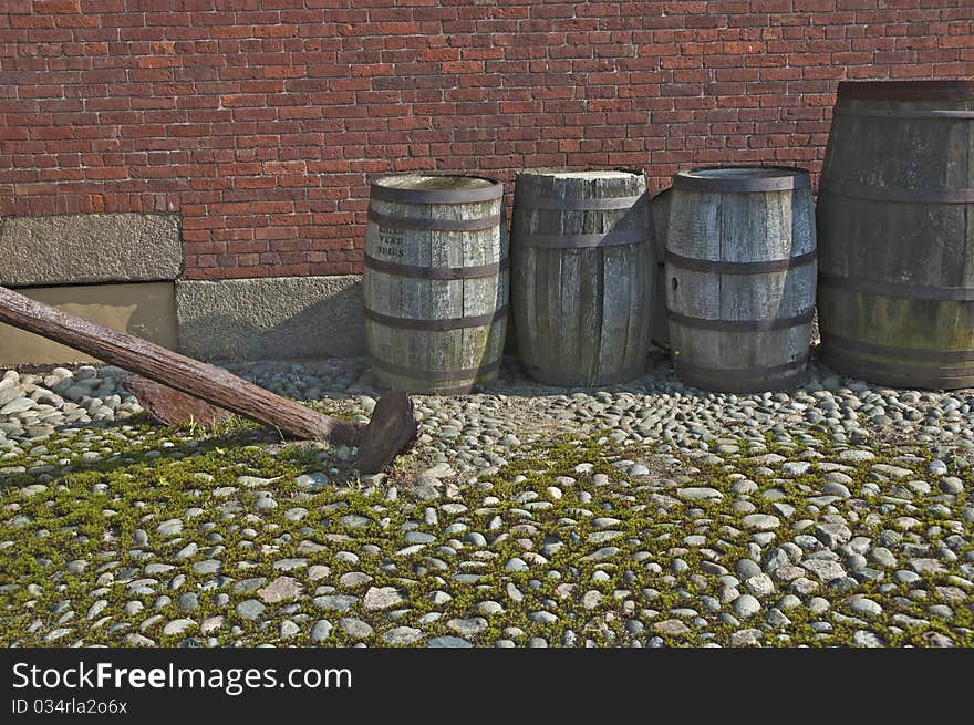 These barrels are from an old time era. These barrels are from an old time era.