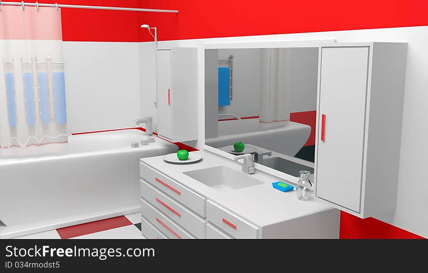 Modern interior design of a colorful bathroom. Modern interior design of a colorful bathroom