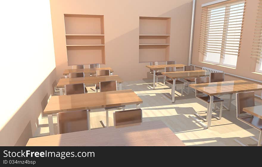 3d rendering of empty classroom