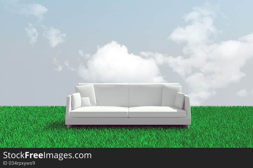 White sofa in the meadow