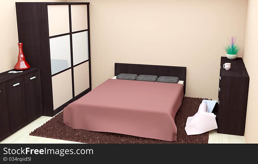 3d render of Modern bedroom interior. 3d render of Modern bedroom interior