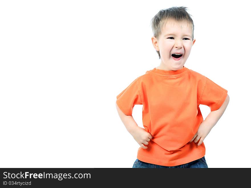 Portrait of a funny little boy making faces. Isolated over white background. Portrait of a funny little boy making faces. Isolated over white background.