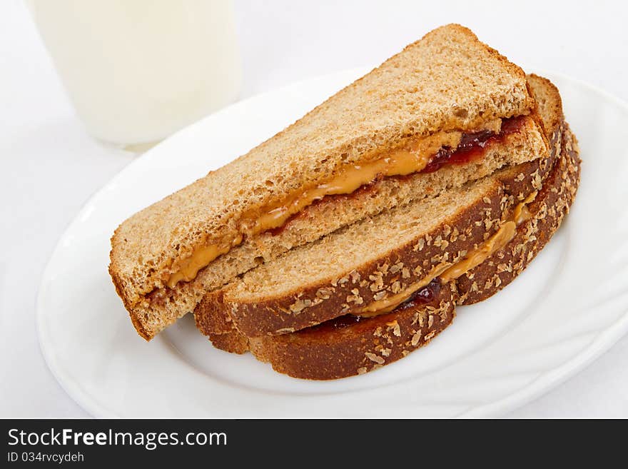 Peanut Butter And Jelly Sandwich On Whole Wheat