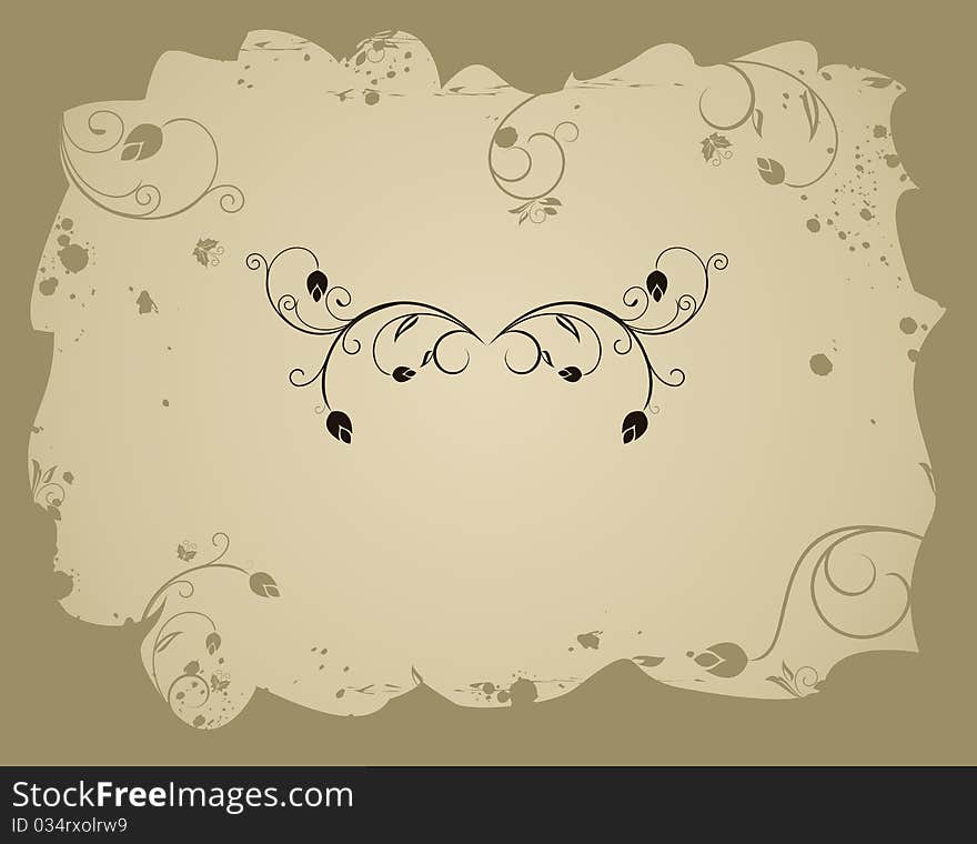 Illustration of retro grunge floral frame - vector