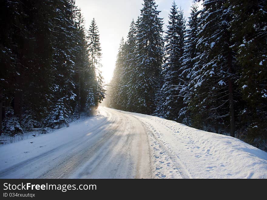 Snow on the road in winter. Snow on the road in winter