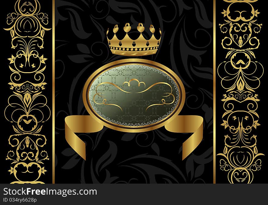 Illustration ornate background with crown - vector