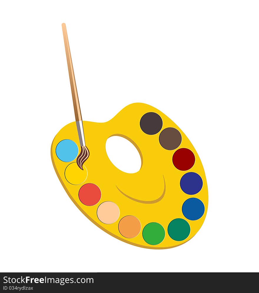 Palette with paints and brush - vector