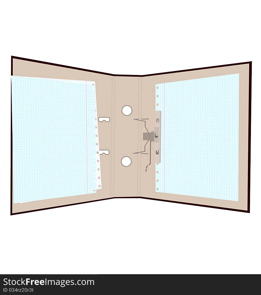 Realistic illustration of open folder with page in cage. Isolated on white background - vector