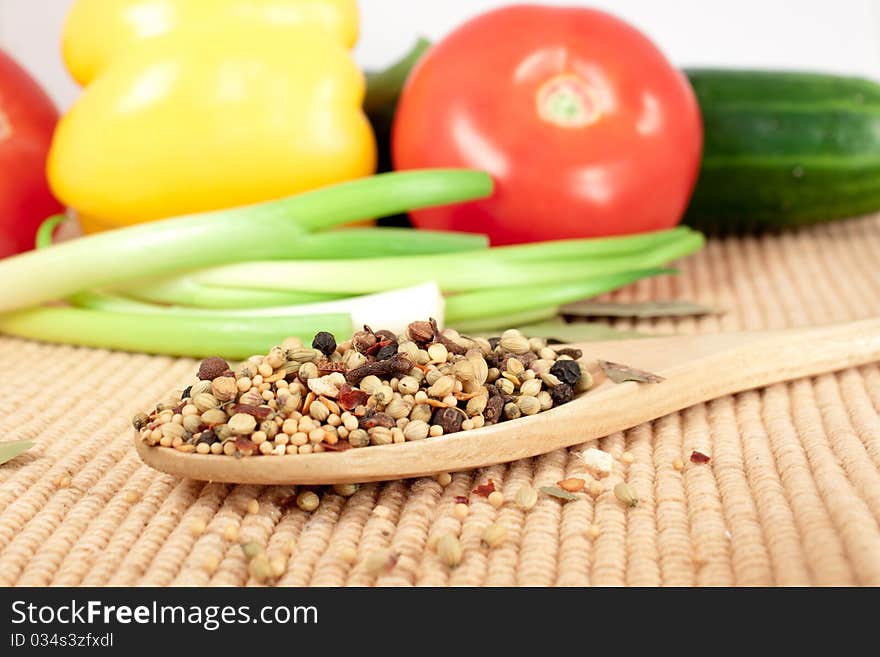 Spices mixed over the spoon