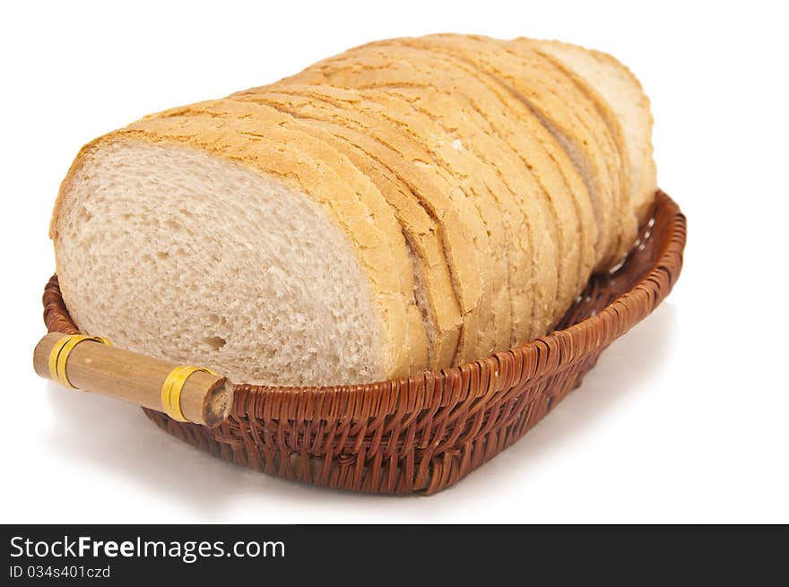 Bread cut into pieces in a wicker basket