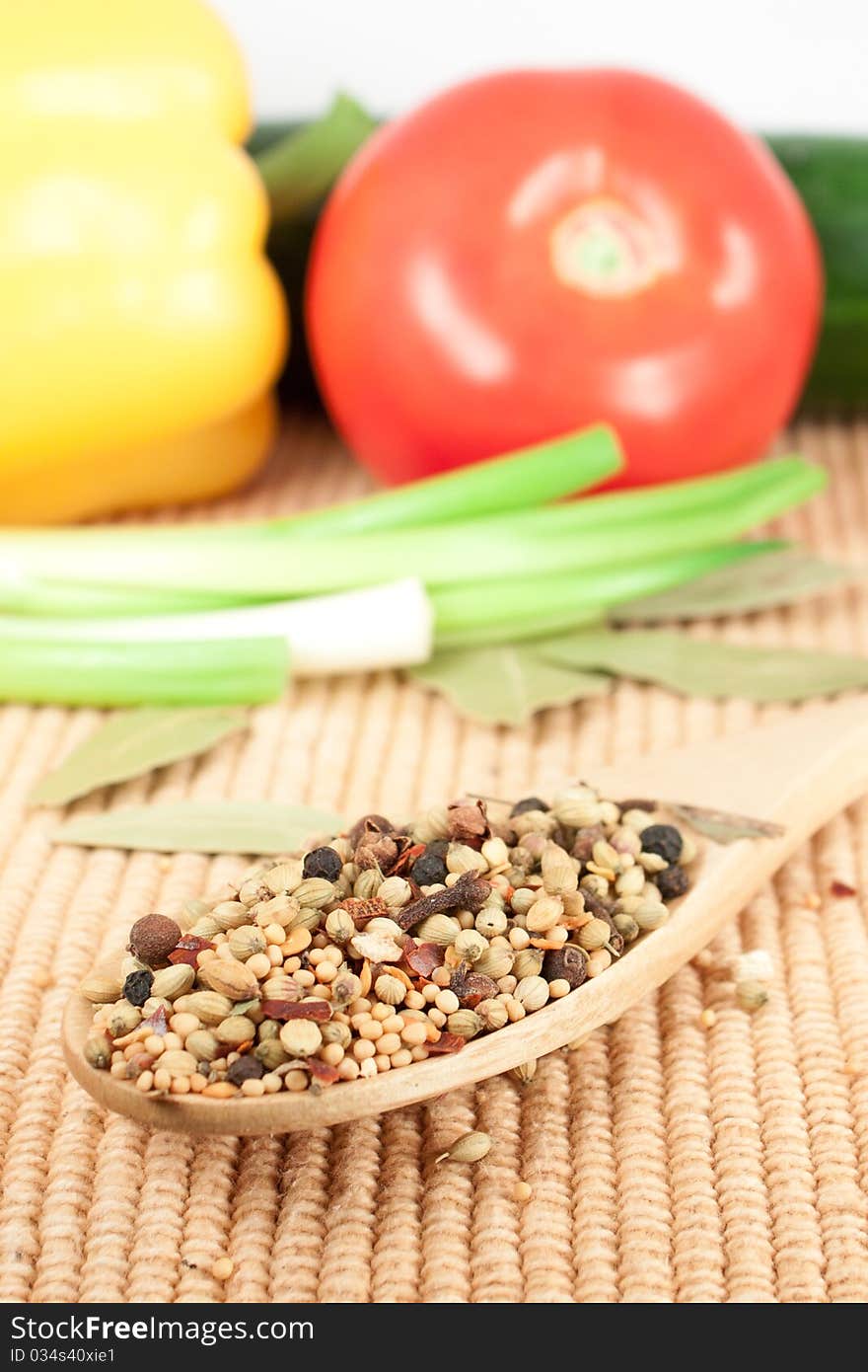 Pickling spice. spices mixed over the spoon