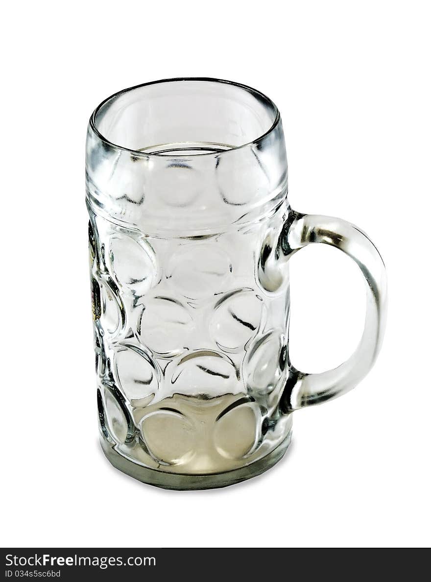 An empty one liter beer mug in white