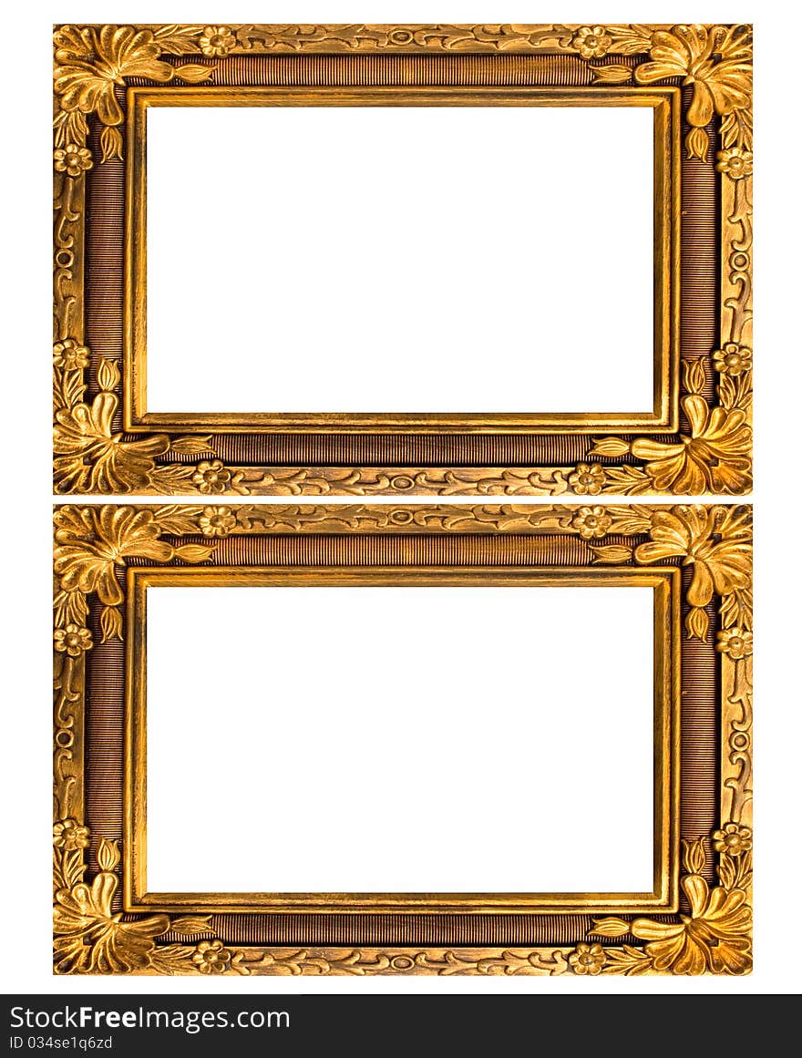 Gold picture frame. isolated on white